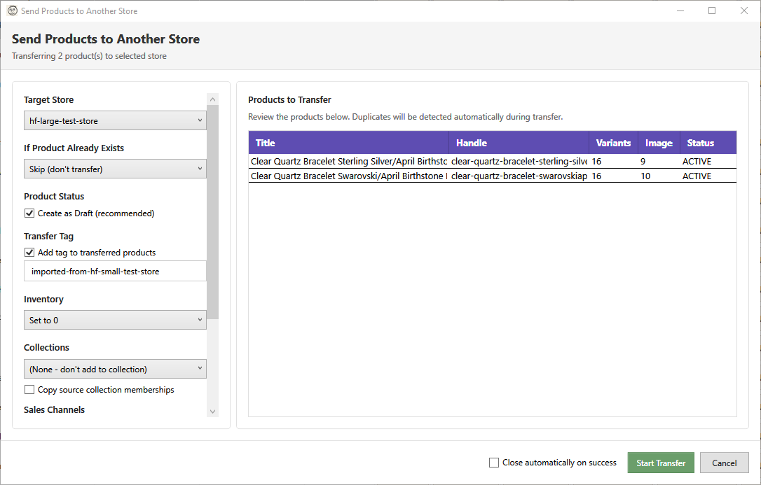 Send products to another Shopify store with field-level control